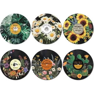 Chunful 6 Pake 12 Inch Vintage Records Wall Decor Aesthetic Retro Record Wall Decor for Dorm Bedroom Living Room Art Display Rock and Roll Music Hippie Party Records Decorations(Botanical)