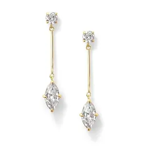 LESHANXING 18K Gold Plated Cubic Zirconia Crystal Dangle Earrings for Women Hypoallergenic Long Marquise Diamond Drop Earrings Elegant Bridal Wedding Jewelry Gift