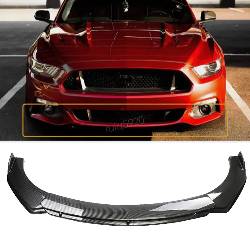Carbon Fiber Style Front Bumper Lip Spoiler Splitter, Body Kit Add-On & Chin Diffuser for 2015-2017 Ford Mustang, Universal Fit, Includes Screws, Front Spoiler
