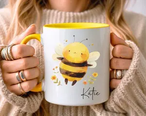 Personalised Bee Mug, Custom Bumble Bee Coffee Cup, Honey Bee Gift for Her, Sister, Daughter, Office Desk Mug, Budget Birthday Gift
