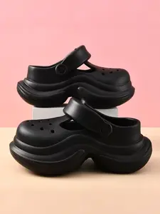 Sporty Women's Hollow Out Design Platform Clogs, Casual Comfortable Breathable Non Slip Clogs, Fashionable Shoes for Outdoor Sports