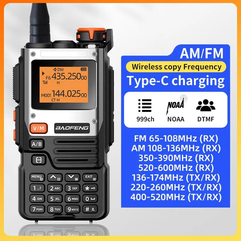 UV-K61 UHF VHF dual band analog handheld walkie talkie with 10W high power, USB charging, large capacity battery, dual band radio, and long battery life, suitable for outdoor sports, camping, fishing, and exploration