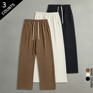 3-pack men’s loose wide-leg athletic pants, casual drawstring relaxed-fit long pants suitable for everyday wear, fitness, streetwear, running, hip-hop style, solid color design, comfortable elastic waistband