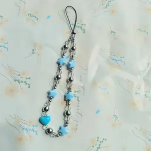 Trendy Sea Salt Star Transparent Crystal Bead Phone Strap, Short Wrist Lanyard, Anti-Loss Anti-Drop, Camera Bag Accessory