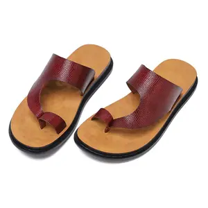 Mens Leather Toe Strap Sandals Stylish Serpentine Texture Upper Slide-On Sandals Casual Daily Jesus Sandals Summer Shoe