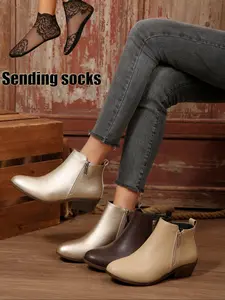 Women's Fall Winter Low Heel Short Boots, Casual PU Leather Above Ankle Design, Easy Slip-On with Dual Zippers, Comfortable Outdoor Wear, Casual Warm Boots