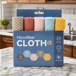 5 Pcs Microfiber Cleaning Cloths, 11.8 x 11.8 inch Microfiber Towels for Cars, Ultra Absorbent Car Washing Cloth, Lint Free and Reusable Cleaning Rags for Car, Kitchen, and Window