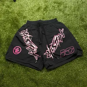 BLACK HELLSTAR W/ PINK LETTERING SHORTS