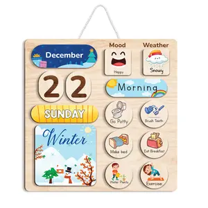 TinyKidz Wooden Calendar for Kids, Wooden Calendar for Kids, Morning Bedtime Routine Chart for Kids