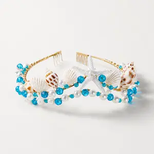 Mermaid Shell Pearl Headband for Women, Starfish Conch Ocean Hair Accessory, Beach Vacation Bridal Princess Headpiece