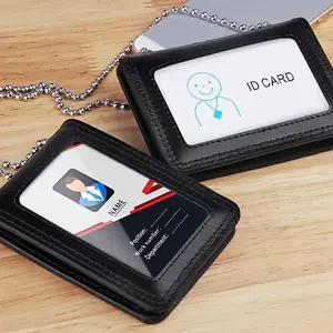 Premium Faux Leather ID Badge Holder, Stainless Steel Bead Chain, Durable & Stylish Design, Ideal for Office & Security Use, Badge Accessories
