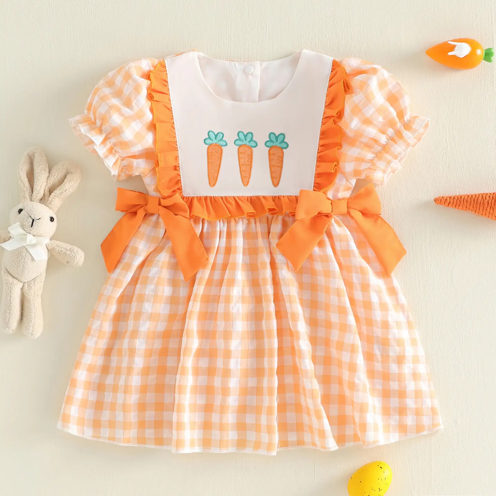 Toddler Baby Little Girl Easter Dress Short Sleeve Carrot Embroidery A-Line Casual Dress Spring Summer 1-5 Years