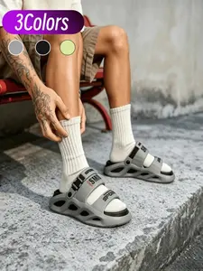 Men Dual-wear Casual Slippers, Sizes 38-45, 3 Colors Available, Letter Print, Anti-slip & Wear-resistant, Indoor & Outdoor Slides