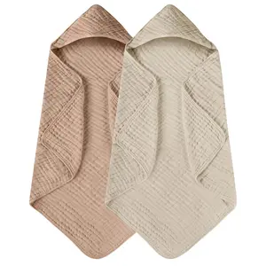 Yoofoss Baby Towels 2 Pack 100% Muslin Cotton 32x32 Inch Soft & Absorbent with Hood for Newborns, Infants, Toddlers & Kids