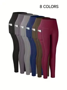 Women'S High-Waisted Yoga Trousers Featuring Pockets, Made from Solid Color Material, Designed in a Sporty Style, Highly Stretchable Athletic Leggings Suitable for Adults, Perfect for Thanksgiving And Christmas Outfits for Women