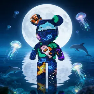 Dreamy Underwater Bear 3D Puzzle Building Block Ornament, Animal Shape Puzzle, Home Office Decor, Party Decoration, Ideal Gift for Thanksgiving Christmas
