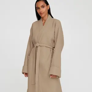 Waffle weave luxury fashion long robe hotel and homestay bathrobe women's loungewear