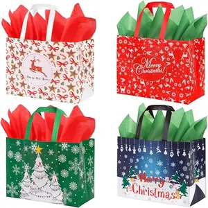16 Pack Large Christmas Gift Bags with Tissue Paper, Bulk Reusable Christmas Tote Bags with Handles for Grocery Shopping Totes Xmas Event Party, 12.6" x 9.8" x 6.7"