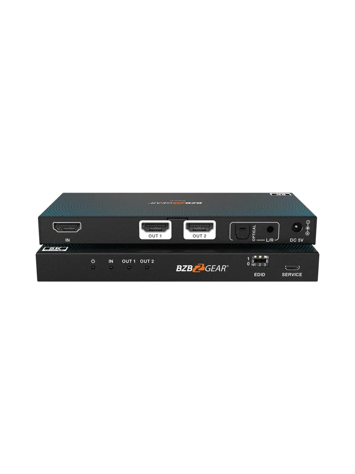 Bzbgear BG-8K-DA12A 1x2 8K UHD HDMI 2.1 Splitter with Auto Downscaling & Audio De-embedder 8K60 & 4K120 & VRR & FVA & ALLM Support