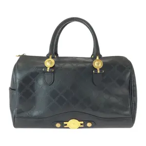 Pre-owned VERSACE Calfskin Shoulder Bags Sunburst Leather Boston Bag