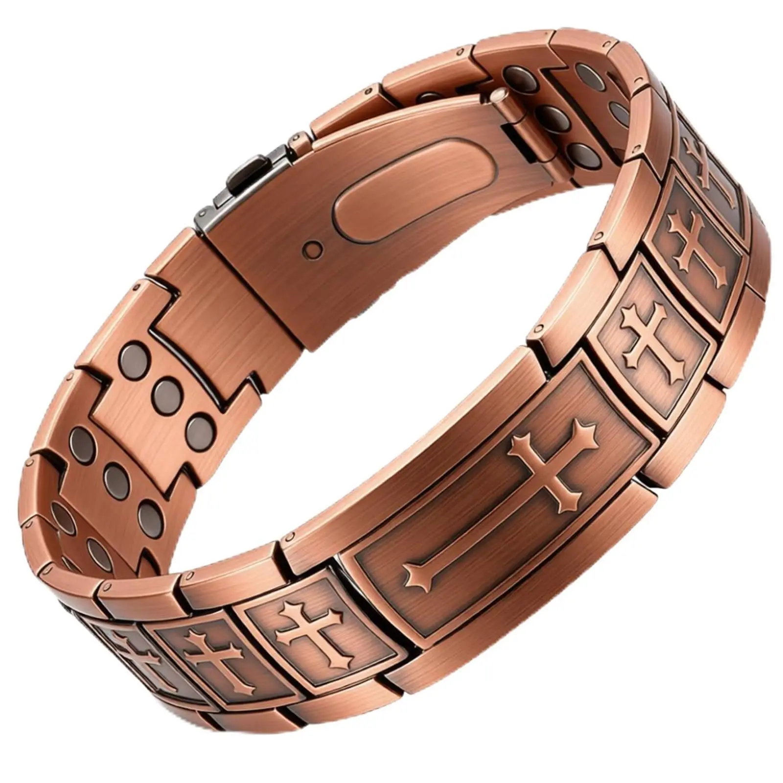 Men's 99.99% Pure Copper Cross Magnetic Bracelet, 3800 Gauss Magnets, Adjustable Sizing Tool, Folding Clasp, Handmade Antique Finish, Jewelry Box Gift (Sports & Outdoor Protective Gear Accessory)