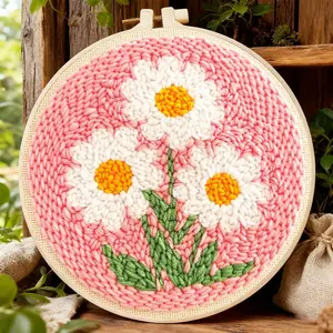 Flower Punch Needle Kits,Daisy Punch Needle Kits for Beginners,DIY Punch Embroidery Art & Craft kit for Adults with Video Tutorial