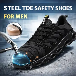 Men's Steel Toe Safety Work Shoes, Lightweight Breathable Slip Resistant Work Sneakers, Comfortable Protective Trainers