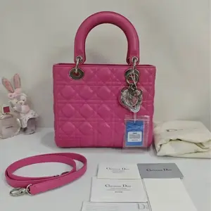 Pre-owned DIOR Calfskin Shoulder Bags LadyDior Medium Quilted Pink