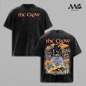 The Crow Eric Draven Orange Typography High-Quality Cotton T-Shirt, Classic Gothic Horror Movie Merch, Oversized Streetwear Graphic Shirt, Retro Fire Halo Comic Book Artwork Apparel, Vintage Washed Heavyweight Dark Tee