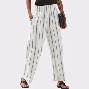 Women's Striped Wide Leg Pants - LASCANA - Black & Cream Stripe 10
