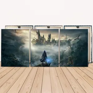 Wooden Framed Canvas Painting, 3 Counts/set Wizard & Castle Pattern Canvas Poster, Modern Wall Art for Living Room Bedroom Decor, Home Decor Accessory