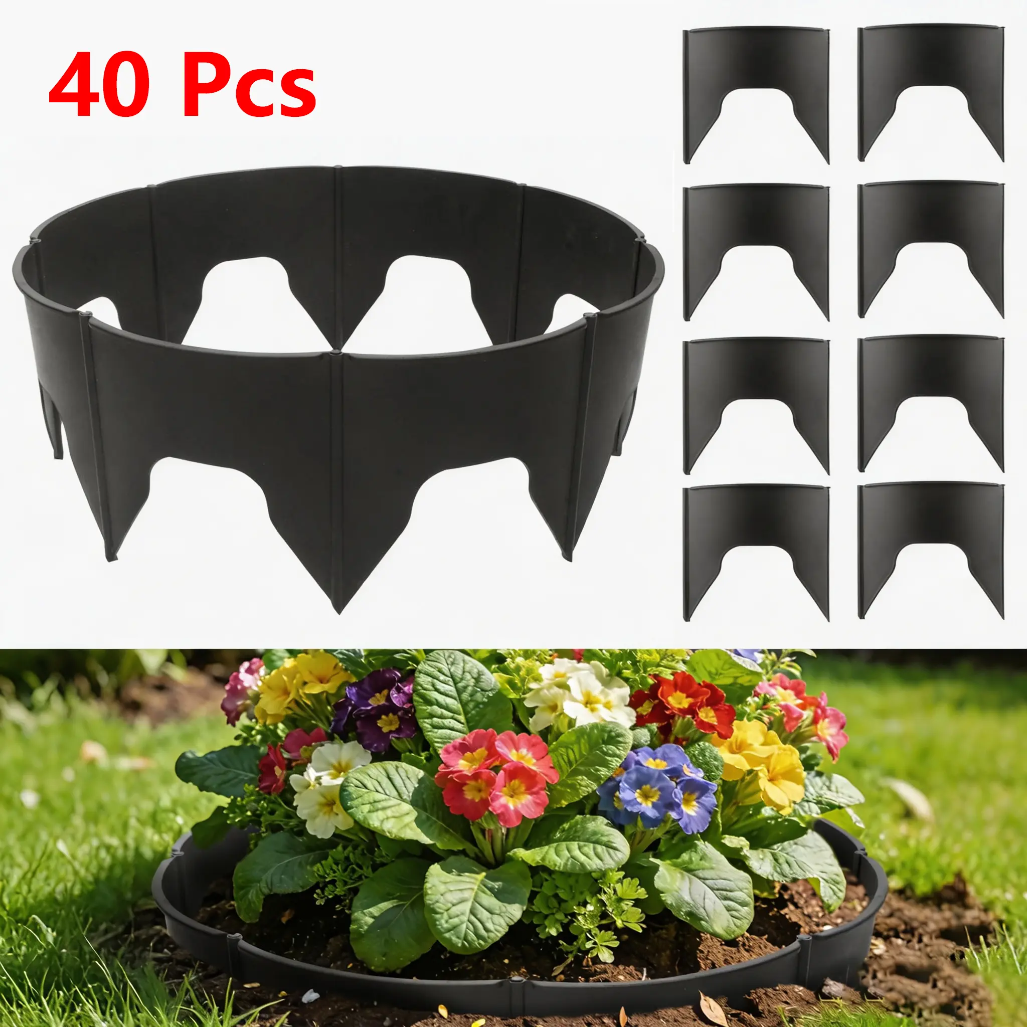 Plastic Raised Garden Bed Terracing Kit - 10 Pack Slope Planters, 40 PCS 6 in Spliceable Round Edging for Outdoor Lawn Erosion Control, Gardening