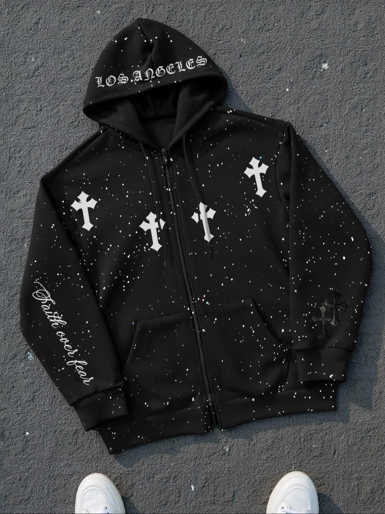 Ozz Cross Dragon print black gothic stretch zipper jacket