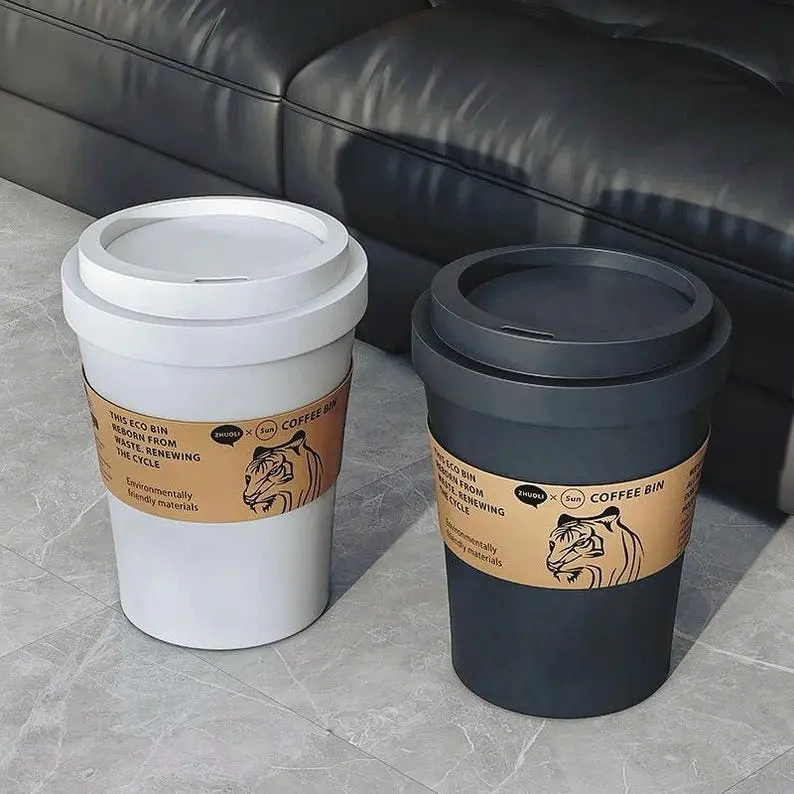 Creative Coffee Cup Trash Can with Swing Lid – Stylish Waste Bin for Bedroom, Living Room, Kitchen, Office – Minimalist Home Decor Accent