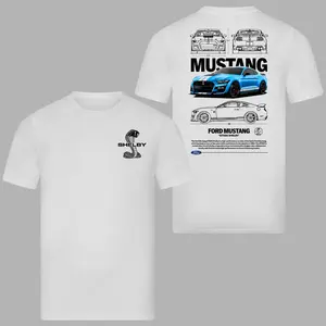 180g[100%Ford Mustang Shelby GT500 T-Shirt, Bold Blue Muscle Car Graphic Tee 2 Sides, Technical Blueprint Design, Soft Cotton Blend Shirt, Classic American Muscle Apparel, Iconic Shelby Cobra Logo, Collector Car Enthusiast Gift for Men & Women, Streetwear