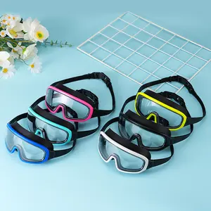 Adult swimming goggles with large frame, electroplated, transparent, waterproof, anti-fog, wide field of vision, unisex protective swimming goggles