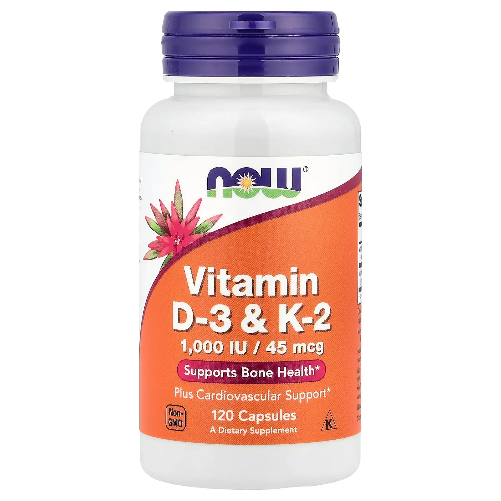 NOW Foods Vitamin D-3 & K-2, 120 Capsules