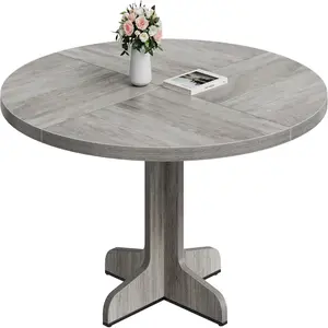 47" Round Dining Table for Small Spaces - Solid Oak Base, Space Saving Kitchen Table for Apartments & Breakfast Nooks (Table Only)