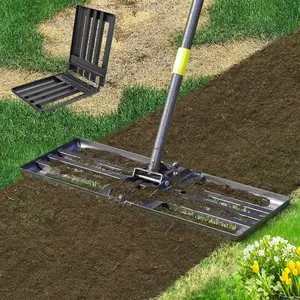 Lawn Leveling Rake,Folding 30x10 Inch Ground Plate,70 Inch Adjustable Long Handle Yard Level Tool with Curved Edge,Heavy Duty Landscaping Lawn Leveler for Grass, Golf Field, Soil Sand Dirt Spreader