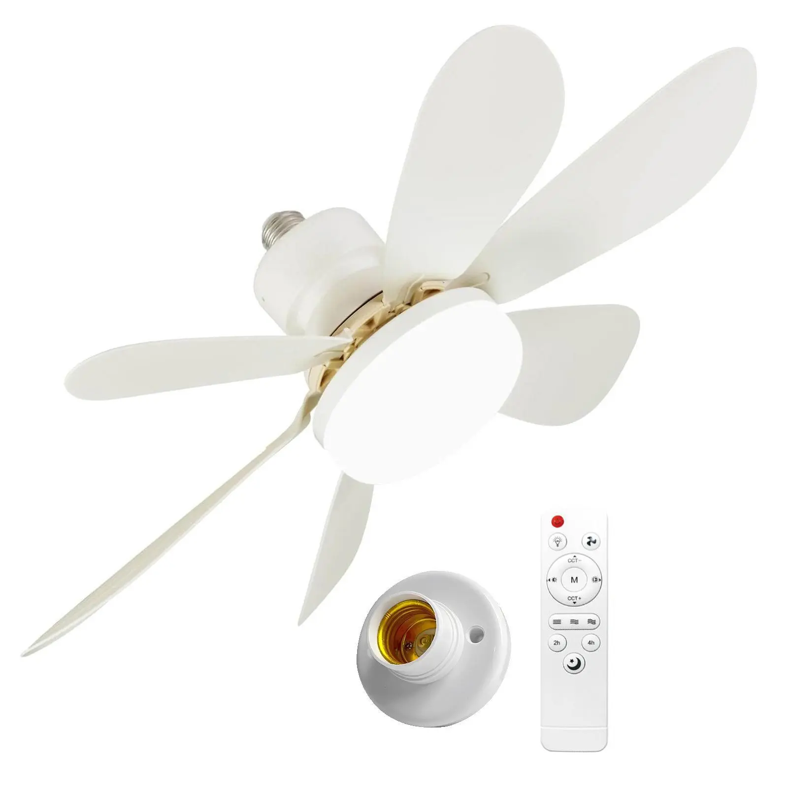 Socket Fan Light, Screw in LED Ceiling Fan Bulb with Remote Control, Dimmable 3 Color Temperatures 3000K-6500K, 1556 Lumens Light Socket Fan for Bedroom, Kitchen, Living Room, Closet, Garage Home Decor
