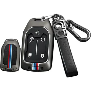 5 Button Key Fob Cover for Chevrolet Trail Boss GMC Denali 2500HD Silverado 1500 RST 2019 Sierra AT4 1500 LT Terrain 2020 Accessories Alloy+TPU Smart Key Shell Cover-5 Button Black