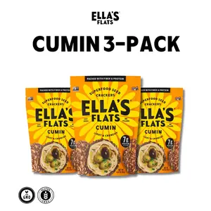 Ella's Flats Cumin 3-Pack | All Seed Savory Crisps – All Natural, Gluten Free, Good Source of Protein, High Fiber, Vegan and Keto Friendly Snack