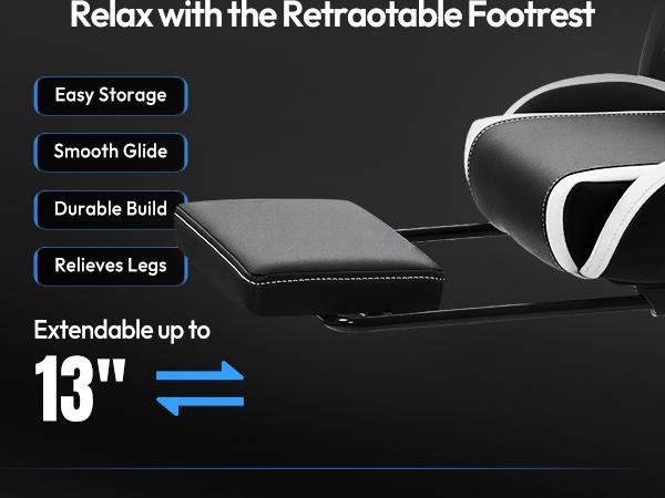 Dowinx Ergonomic Gaming Chair: Massage Lumbar & Footrest, 330lb Capacity 2D-Linkage Armrest Computer Chair, White Professional Home Office Desk Chair