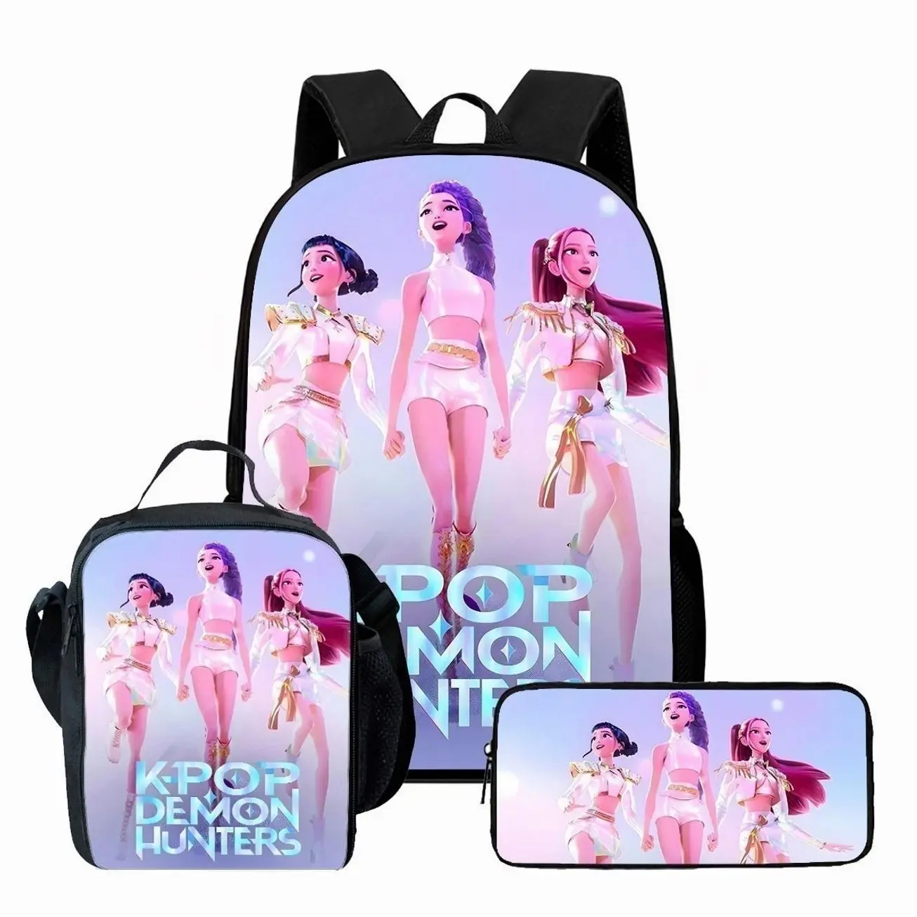 Kpop Girls 3-Piece Backpack Set, School Bag with Lunch Bag & Pencil Case