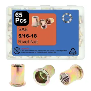 5/16-18 Rivet Nut, 65 count Carbon Steel Zinc Plated Flat  UNC Rivet Nut