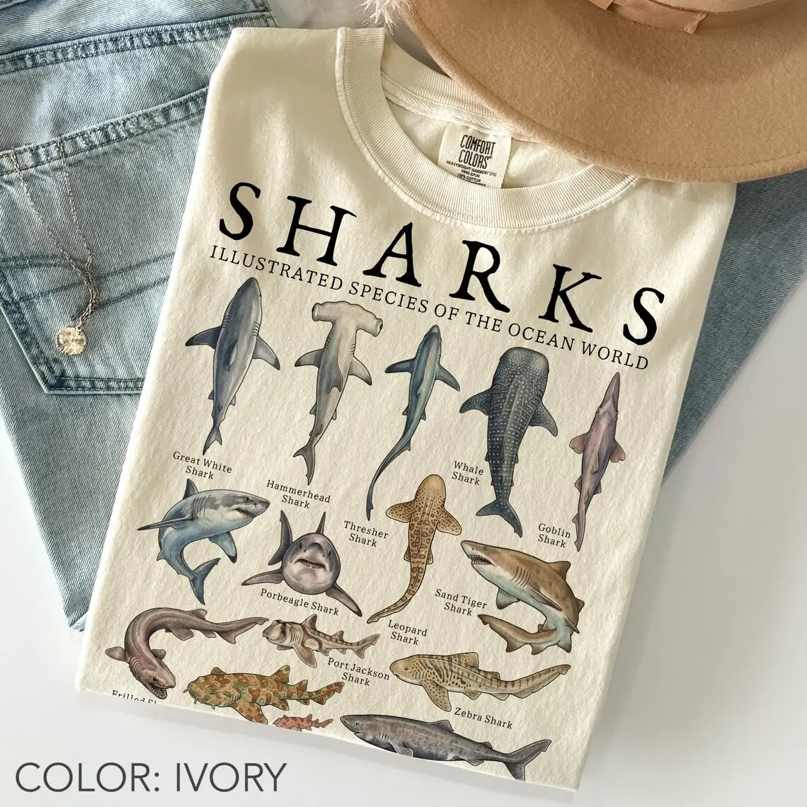 Shark Shirt Comfort Colors, Vintage Shark Species Shirt, Marine Life Shirt, Ocean Animal Shirt, Fish Shirt, Shark Lover Gift, Aquarium Gift