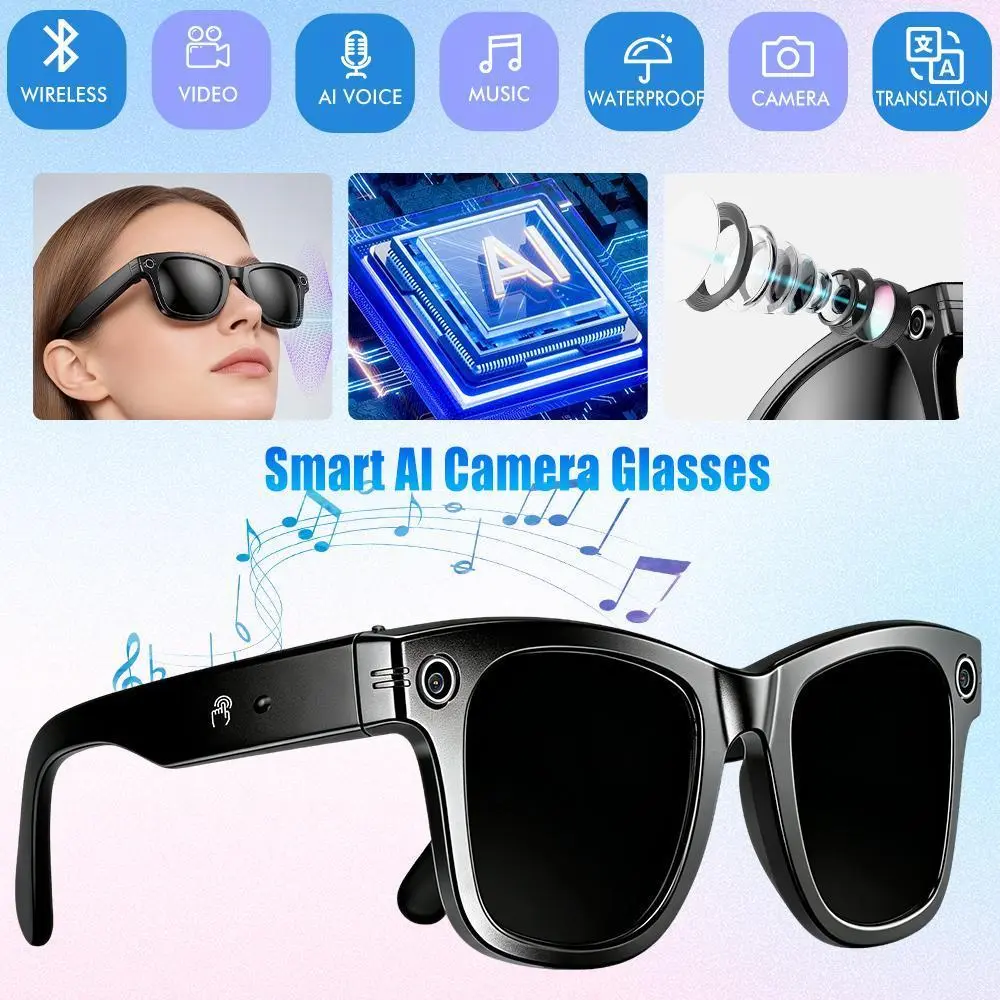 【BackToSchool】【DealsForYou】Multifunctional Smart Glasses (Wearable Devices), 8MP Photochromic Lens Smart Eyewear with Touch Control, UV Protection, Hands-Free Photo/Video, 160+ Language Real-Time Translation, for Travel & Outdoor Use