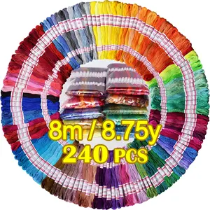 Embroidery Floss 240 skeins 100% Egyptian Long-Staple Cotton Cross Stitch Threads -Friendship Bracelets String -Mercerized Crafts Floss Total 1920M 8M/pc 24pcs/Bag 10package