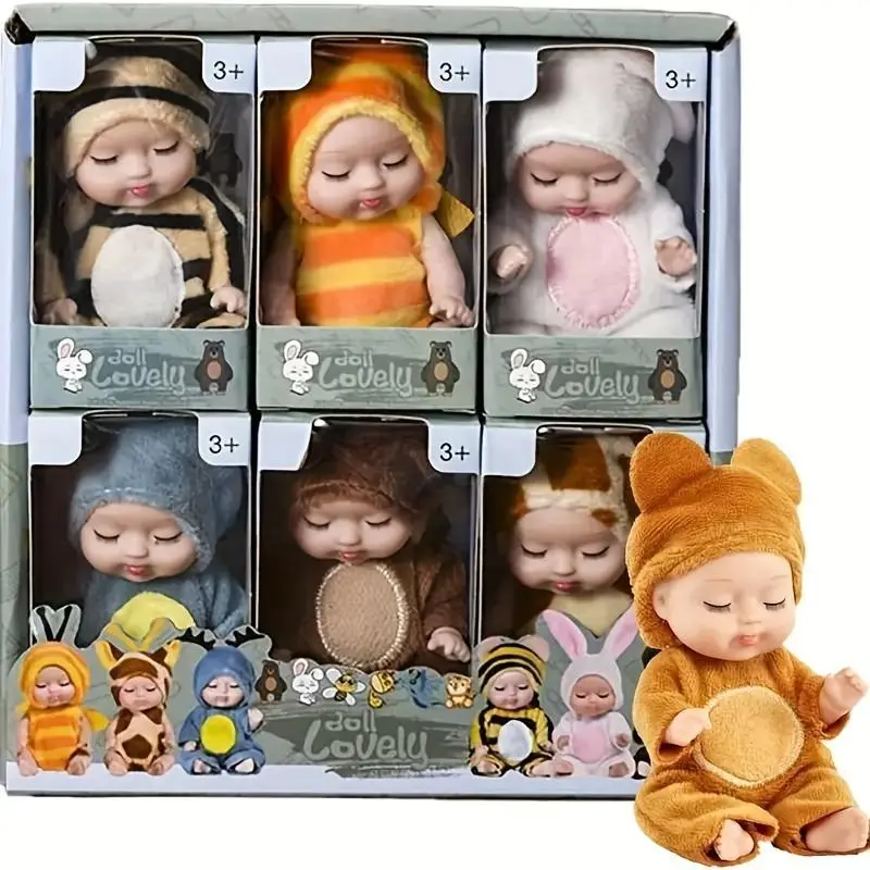 6 Counts/set Mini Animal & Insect Shaped Cute Reborn Doll, Sleepy Doll, Children's Toy Gift Box