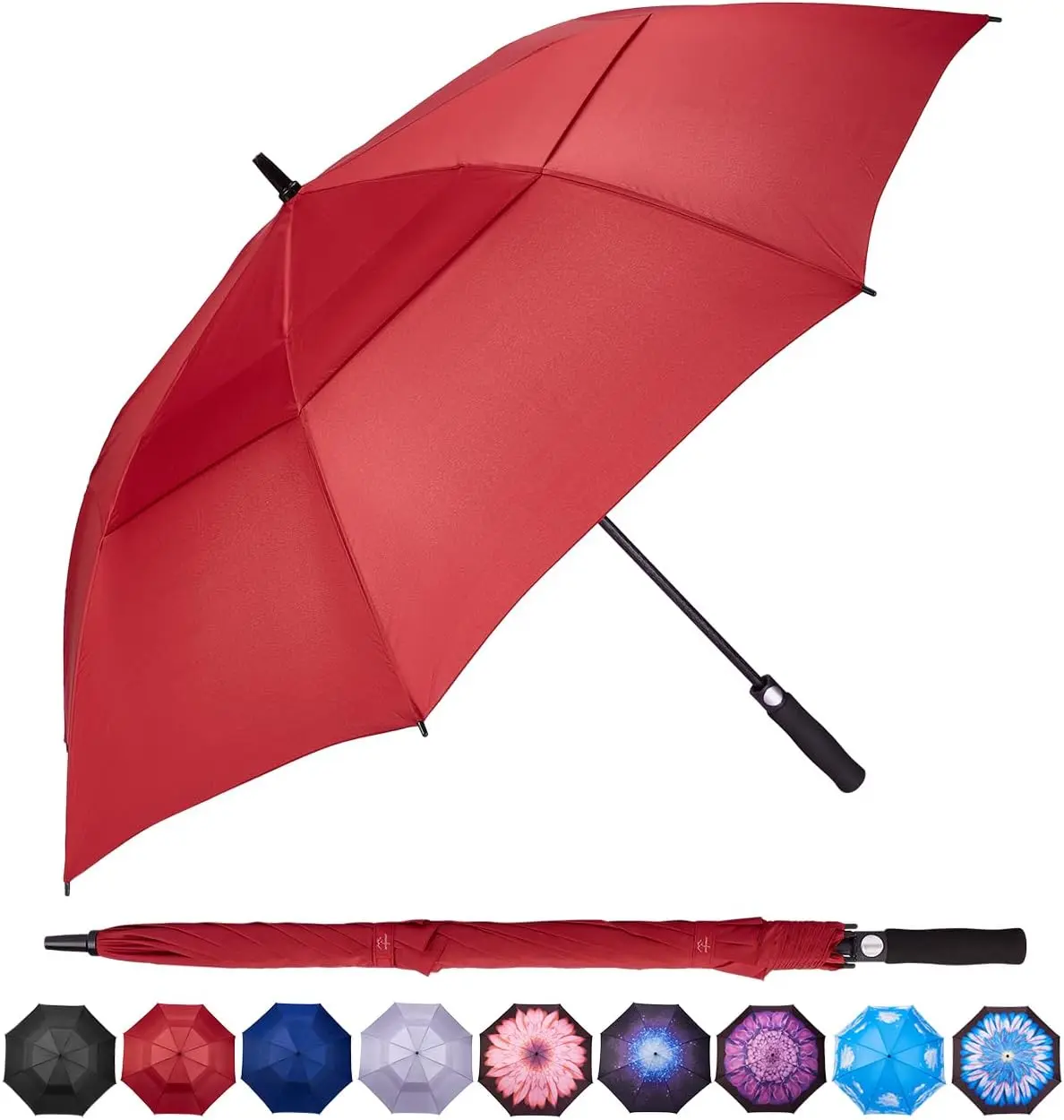 62/68 Inch  Open Windproof  Golf Umbrella  Oversize Double  Vented Rain Stick  for Men Women Multiple Colors